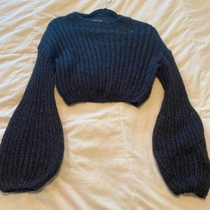 Cropped SHEIN Black Knit Sweater with Balloon Sleeves - Size 6
